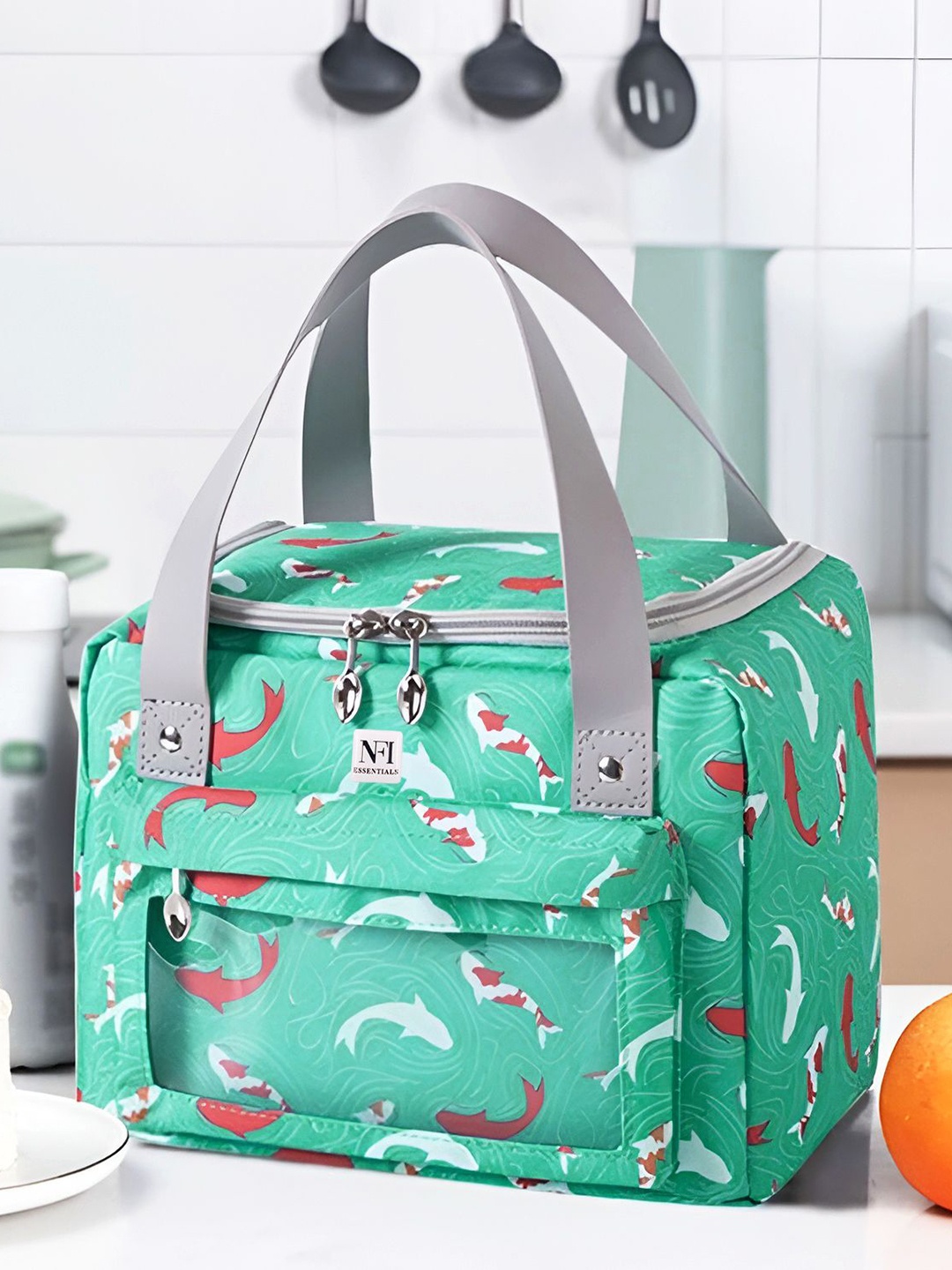 

NFI essentials Adults Fish Printed Insulated Lunch bags Travel Accessory, Green