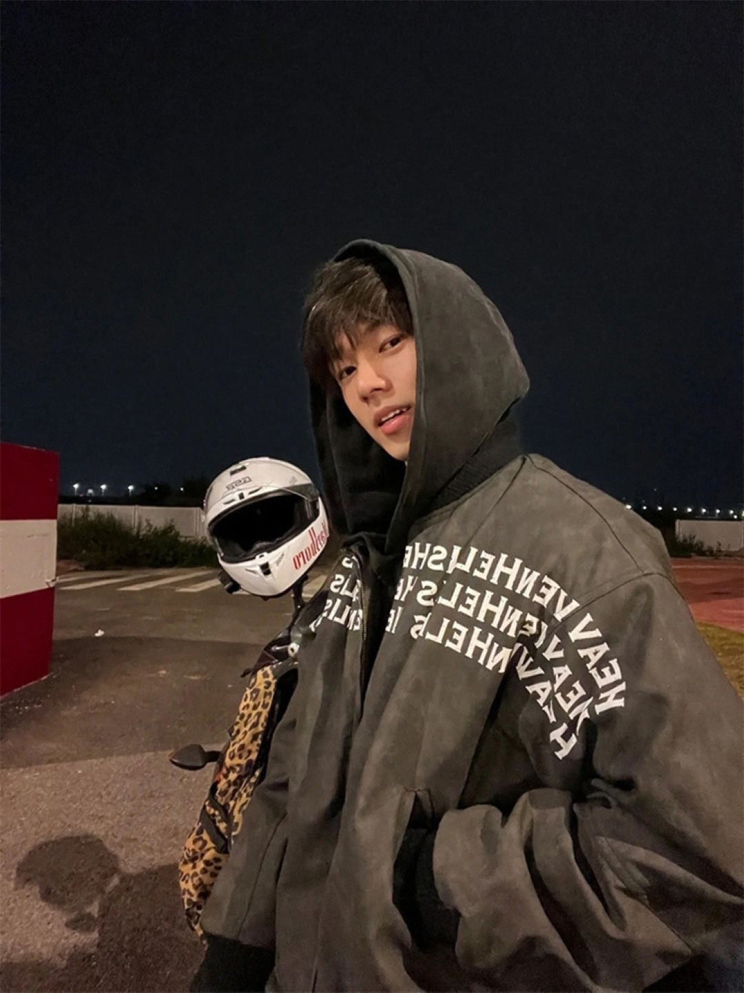 

HERE&NOW Men Hooded Typography Printed Casual Bomber Jacket, Black