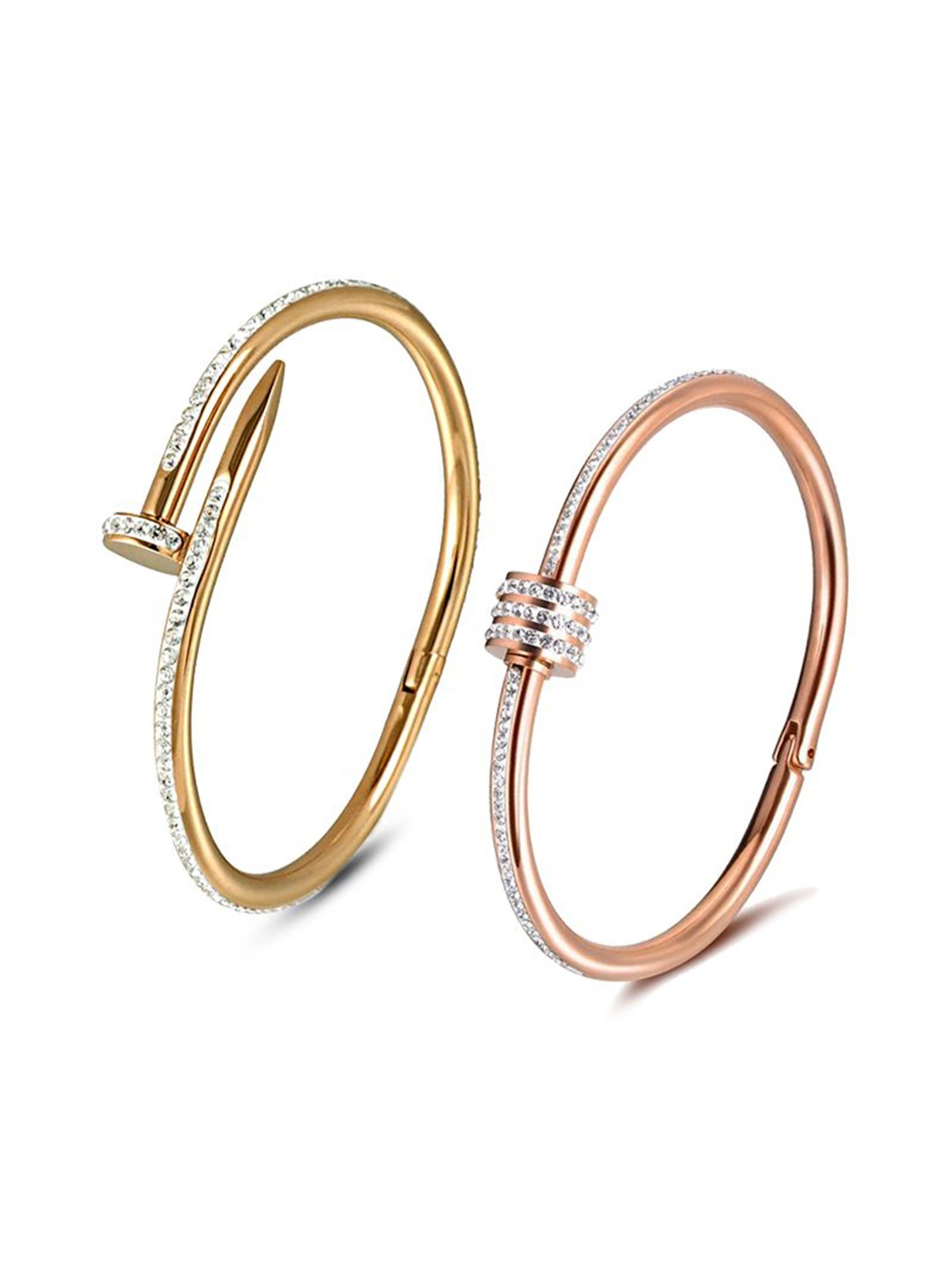 

MEENAZ Set Of 2 Gold-Plated AD Stainless Steel Cuff Bracelet