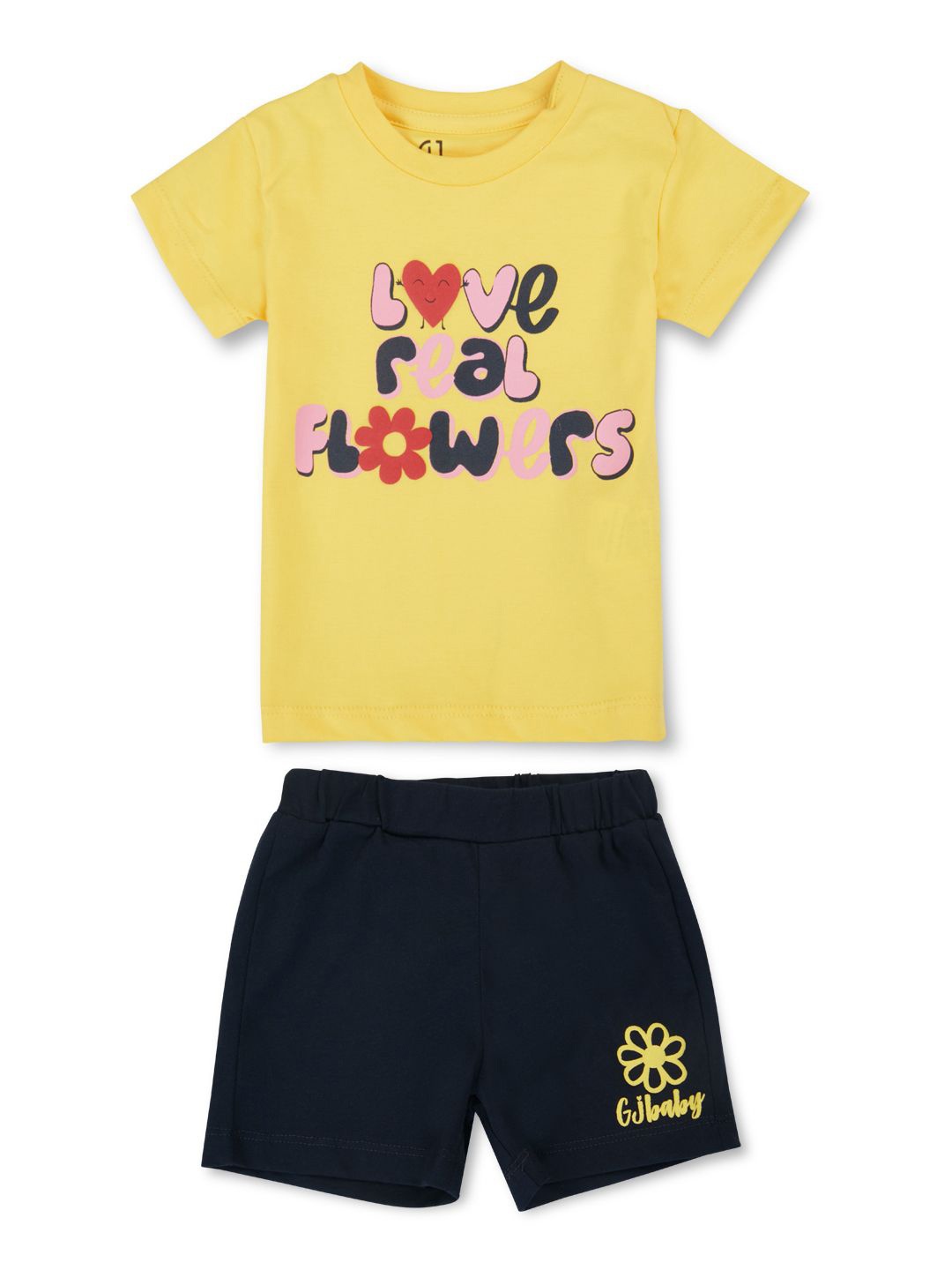 

GJ baby Girls Printed Short Sleeves T-Shirt with Shorts, Yellow