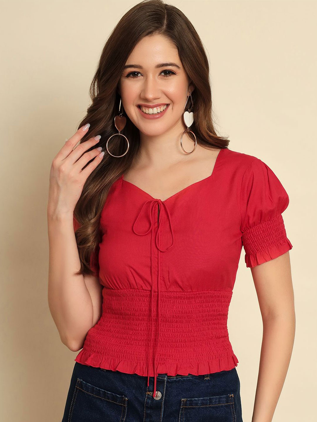

BAESD Tie-Up Neck Top, Red