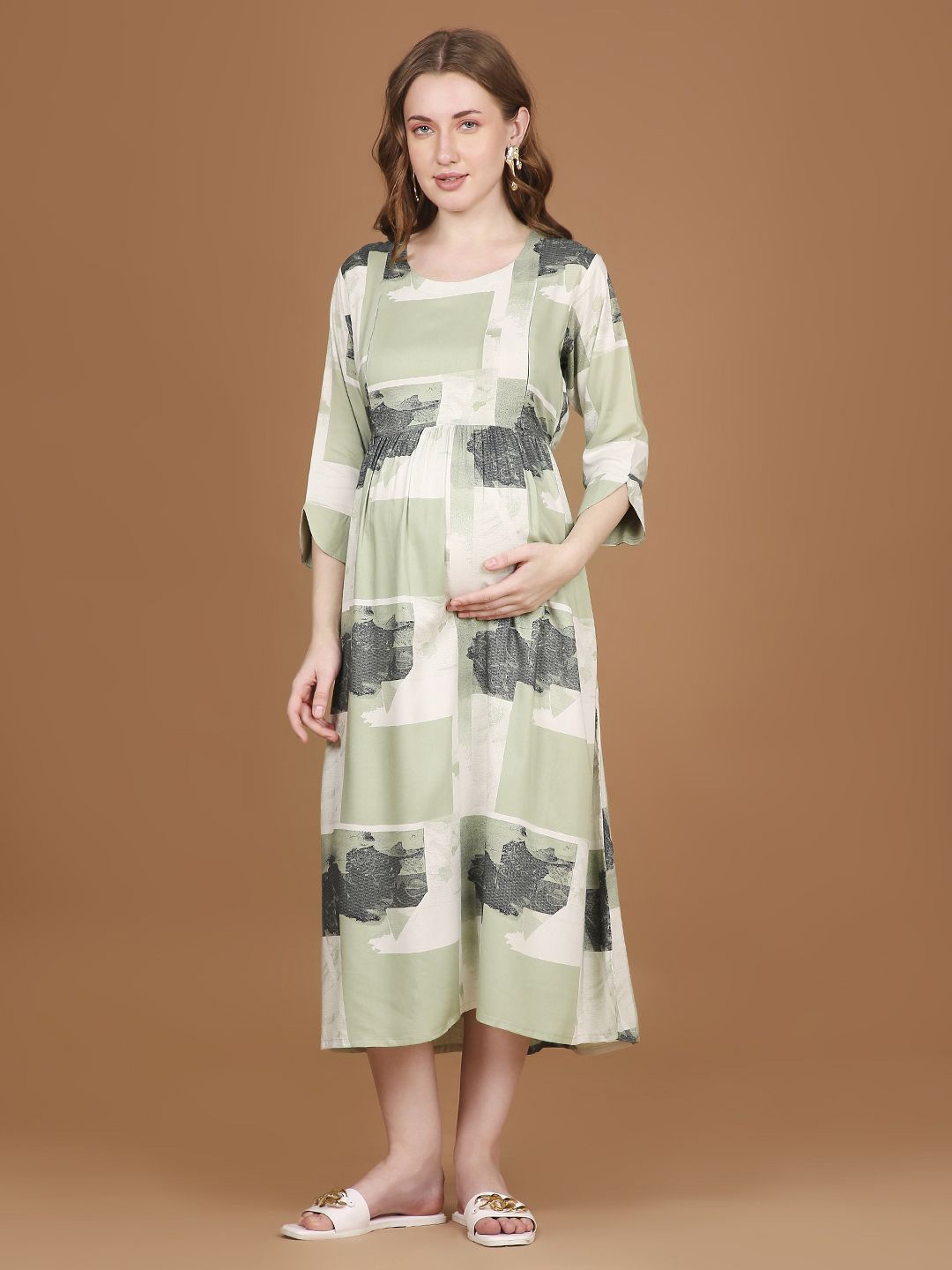 

NIGHTSPREE Print Maternity Fit & Flare Dress, Green