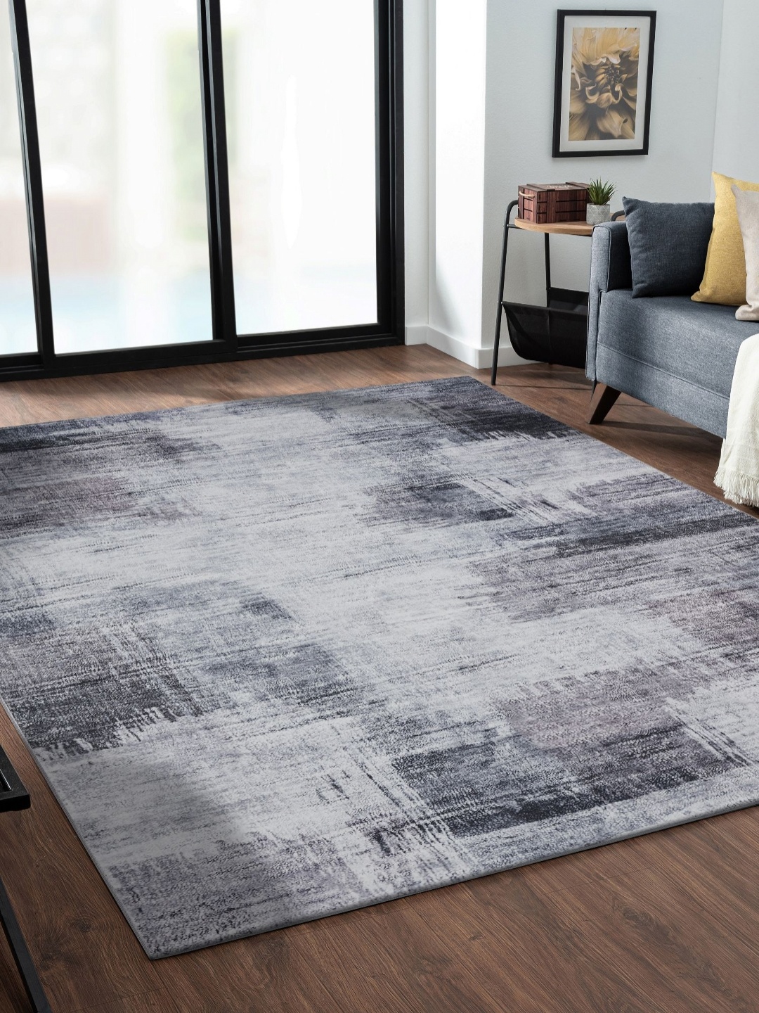 

OBSESSIONS Grey and Olive Abstract Anti-Skid Carpet