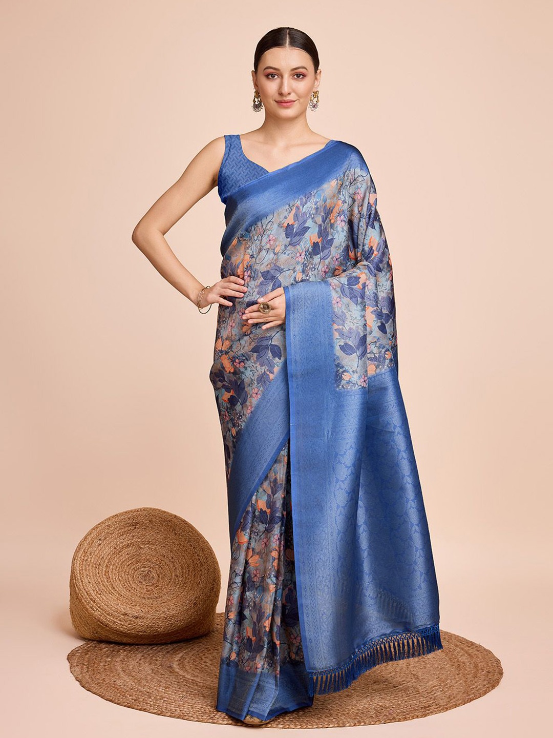 

SHOBHA SAREES Floral Zari Pure Silk Saree, Blue