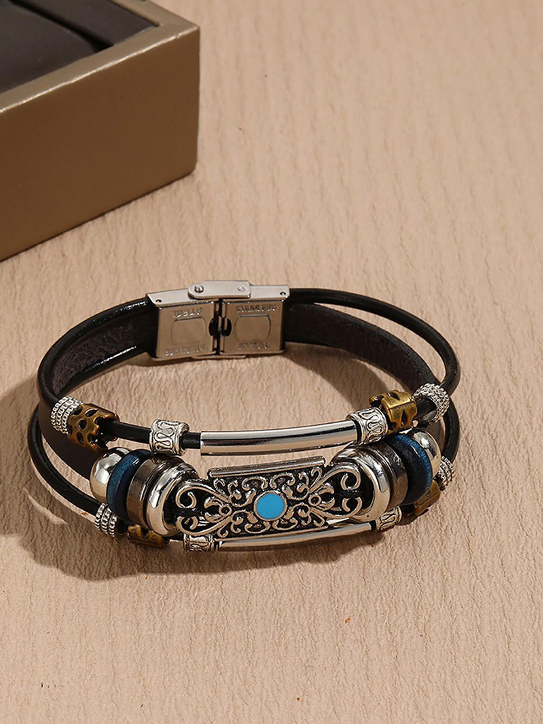 

StyleCast x Revolte Women Leather Antique Multistrand Bracelet, Silver