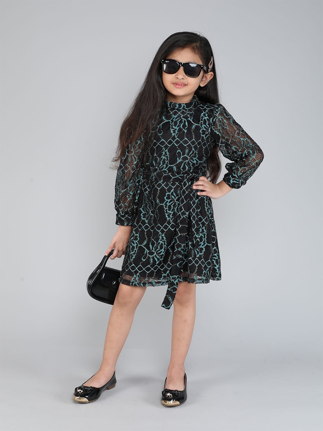 

taffykids Animal Print Puff Sleeve A-Line Dress, Black