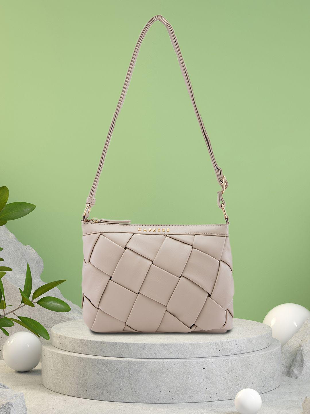 

Caprese Women Self Design Crossbody Sling Bag, Beige