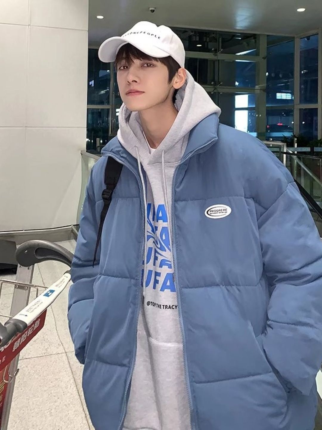 

HERE&NOW Men Mock Collar Solid Casual Puffer Jacket, Blue