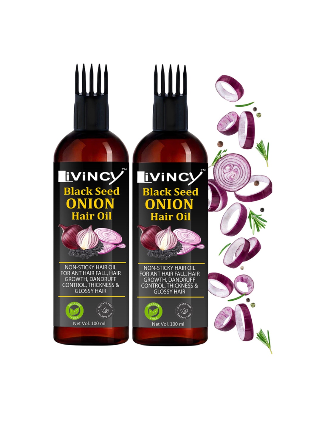

LIVINCY Set Of 2 Black Seed Onion Hair Oil - 100 ml, Transparent