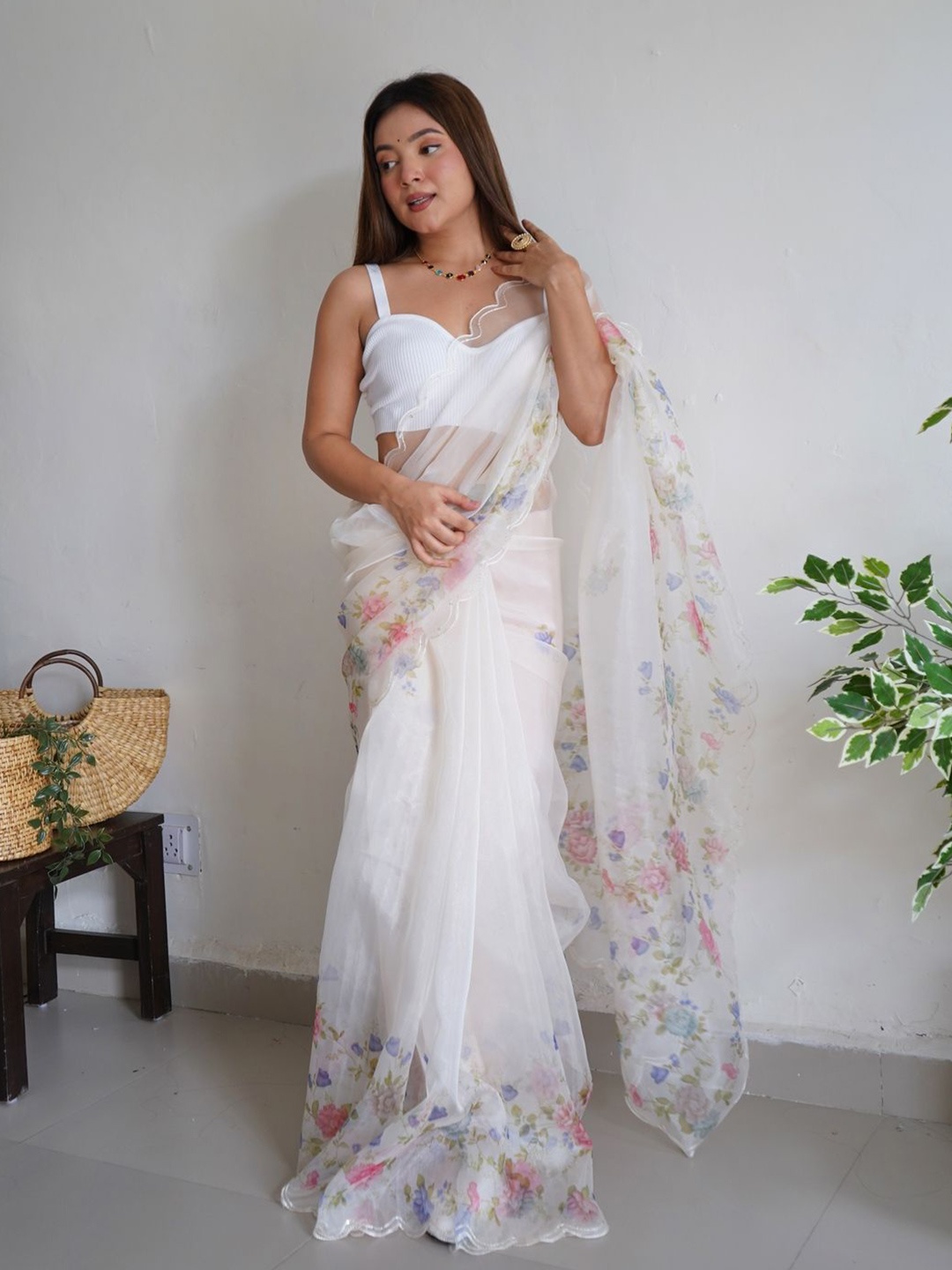 

Anouk Floral Organza Saree, White