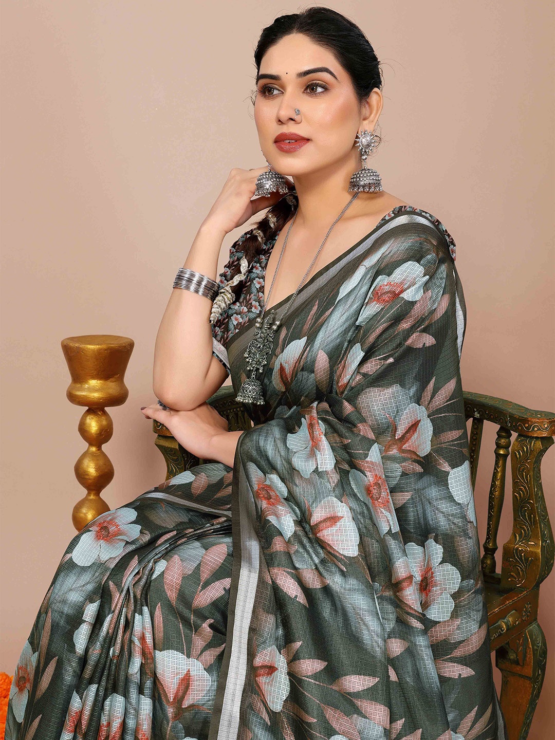 

KALINI Floral Saree, Green