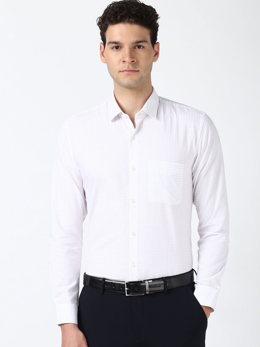 

Peter England Men Spread Collar Micro Checked Cotton Slim Fit Formal Shirt, White
