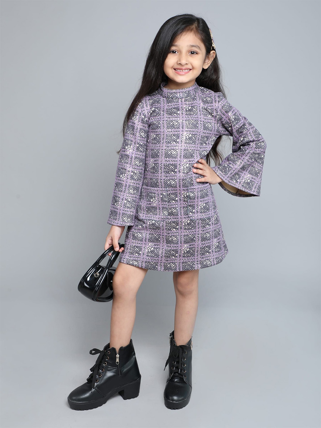 

taffykids Animal Print Flared Sleeve A-Line Dress, Purple