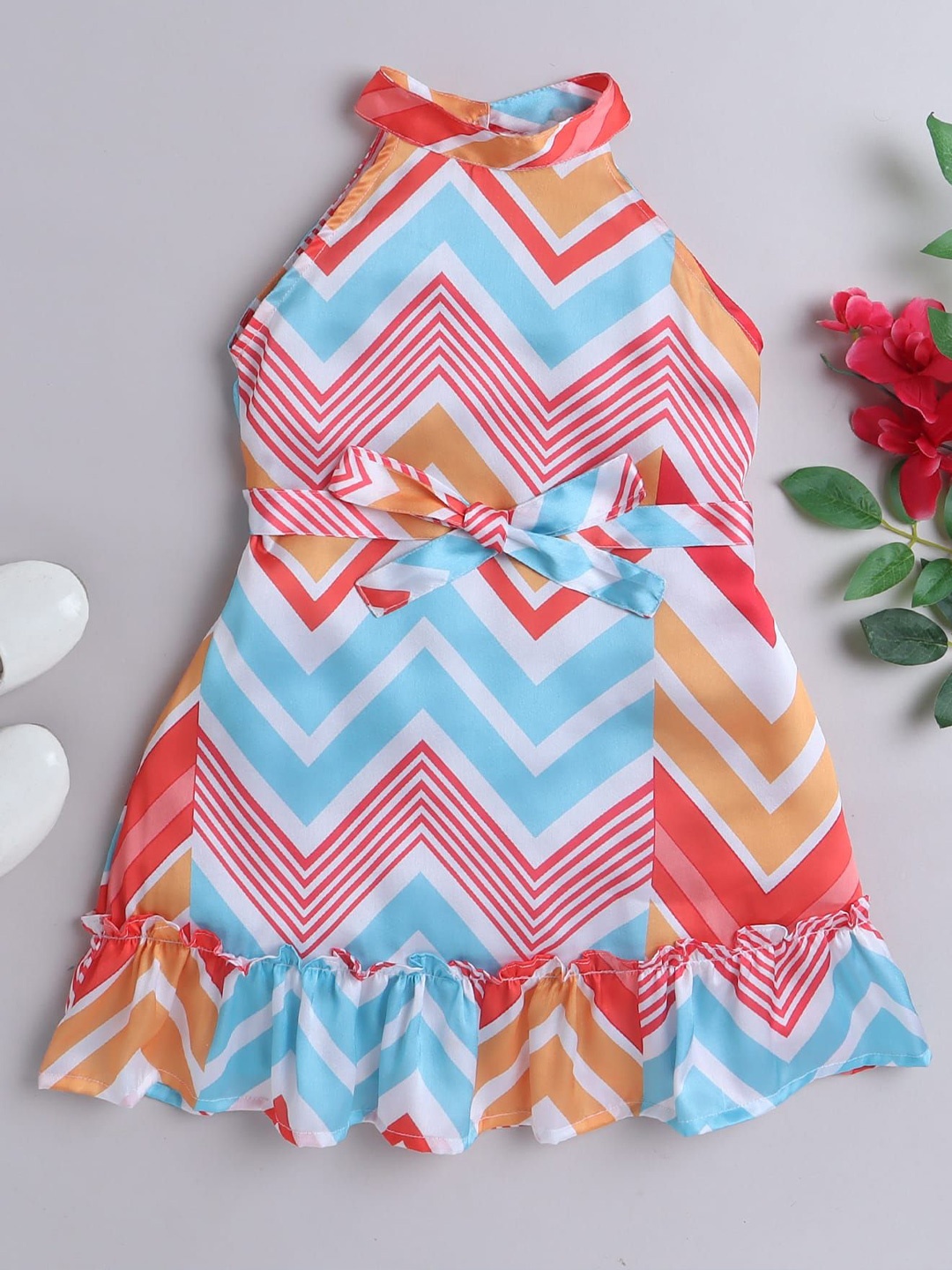 

taffykids Print Halter Neck A-Line Dress, Multi