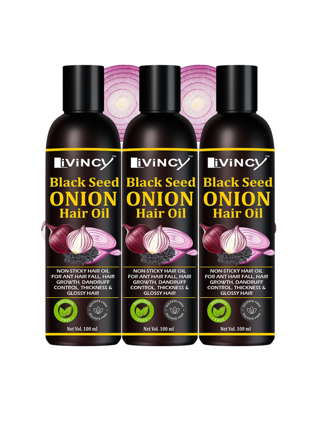 

LIVINCY Set Of 3 Black Seed Onion Oil For Hair Growth - 100 ml Each, Transparent