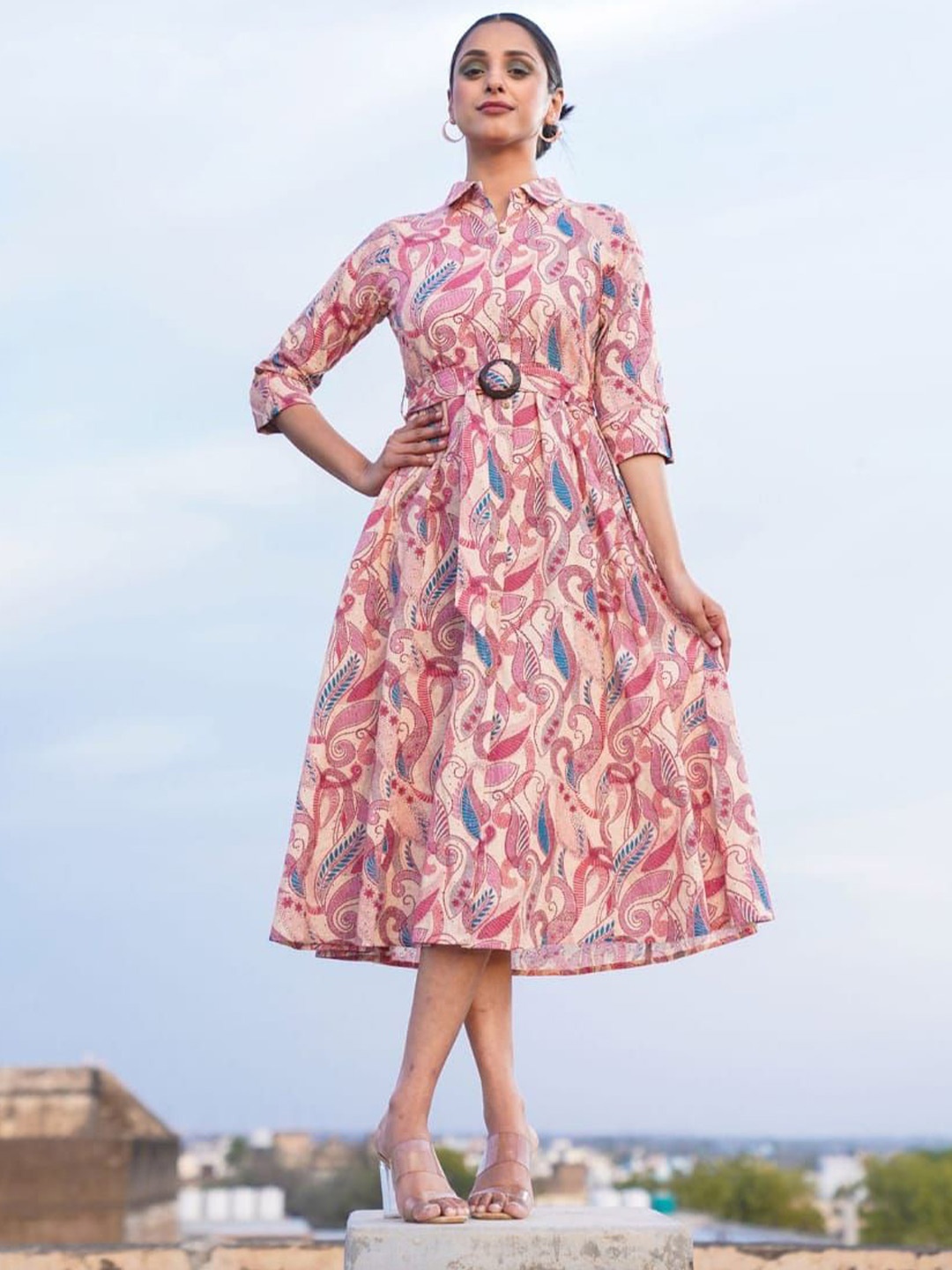 

CUSTARD Floral Embroidered Fit & Flare Midi Dress, Pink