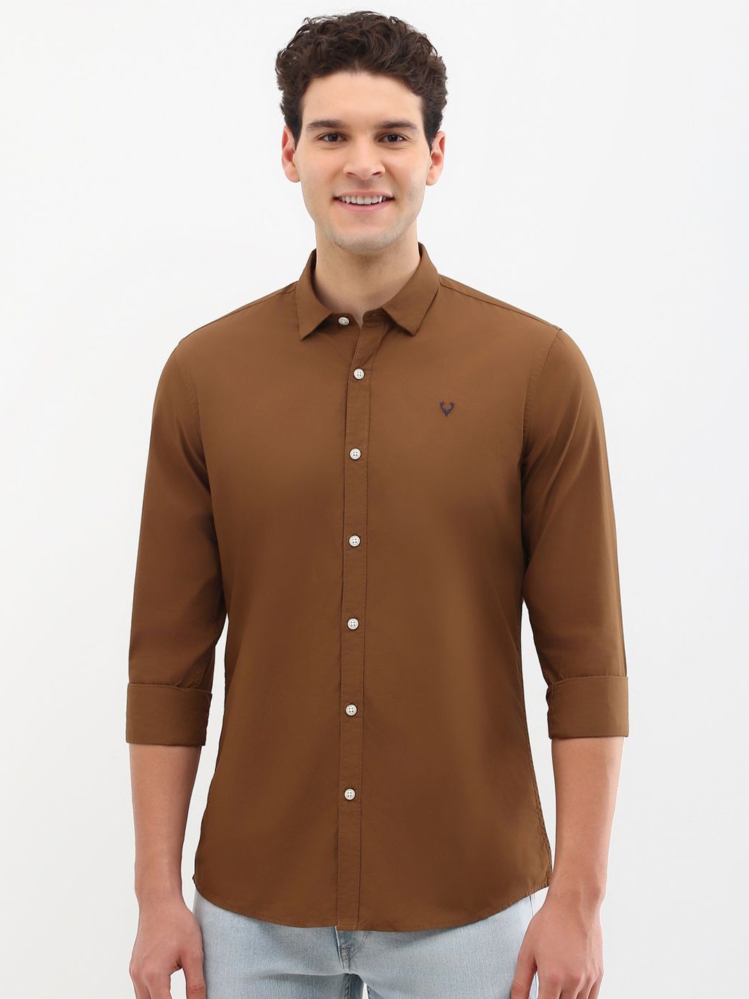 

Allen Solly Men Custom Spread Collar Solid Cotton Slim Fit Casual Shirt, Brown