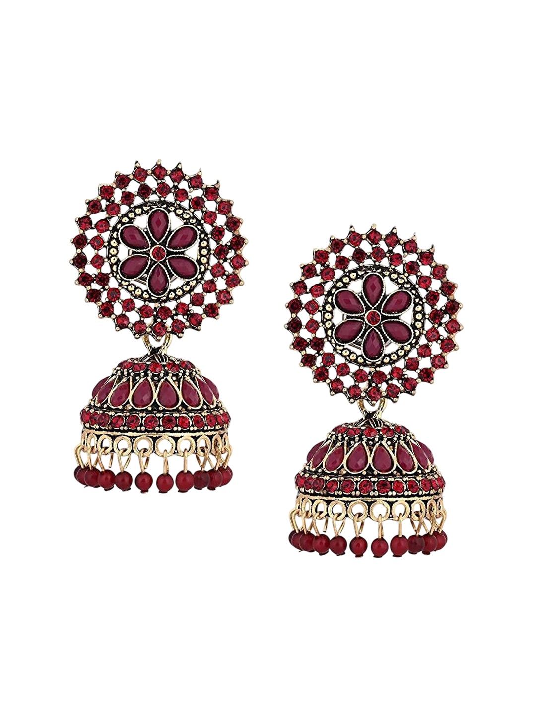 

JMBW INTERNATIONAL Gold-Plated Stone Studded Dome Shaped Jhumkas