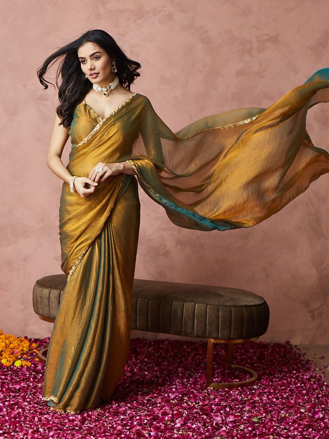 

kasee Embroidered Silk Blend Ready to Wear Saree, Gold