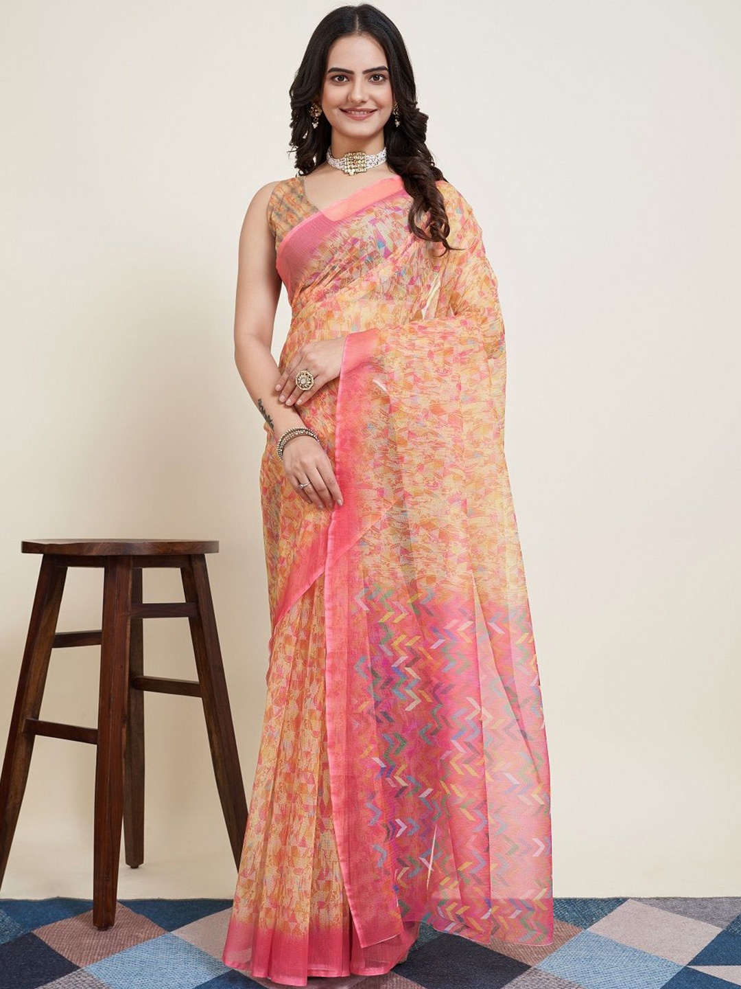 

LEOSAGI Ethnic Motifs Supernet Saree, Yellow