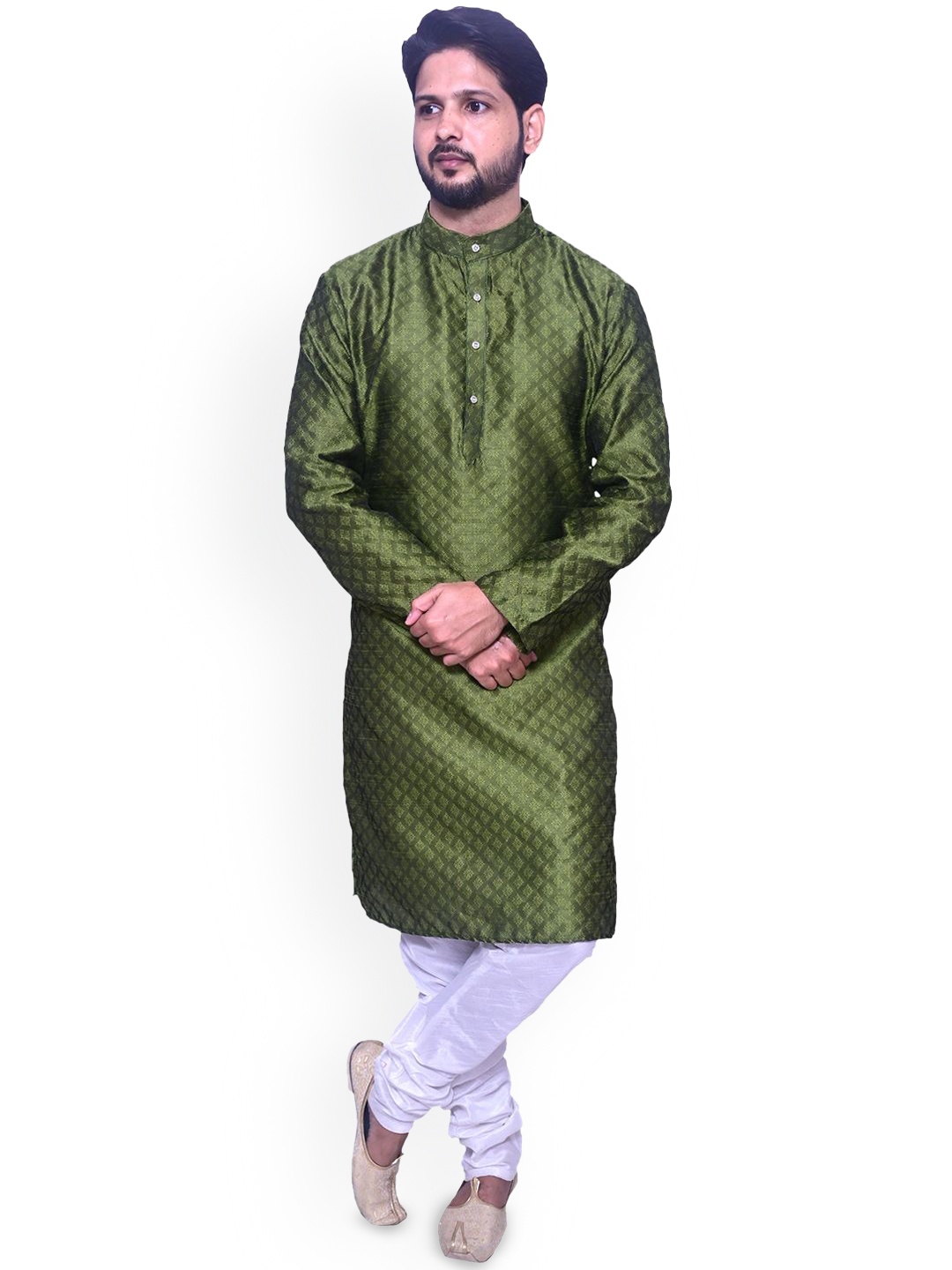 

Om Shubh Mangalam Geometric Woven Design Regular Straight Kurta with Churidar, Green