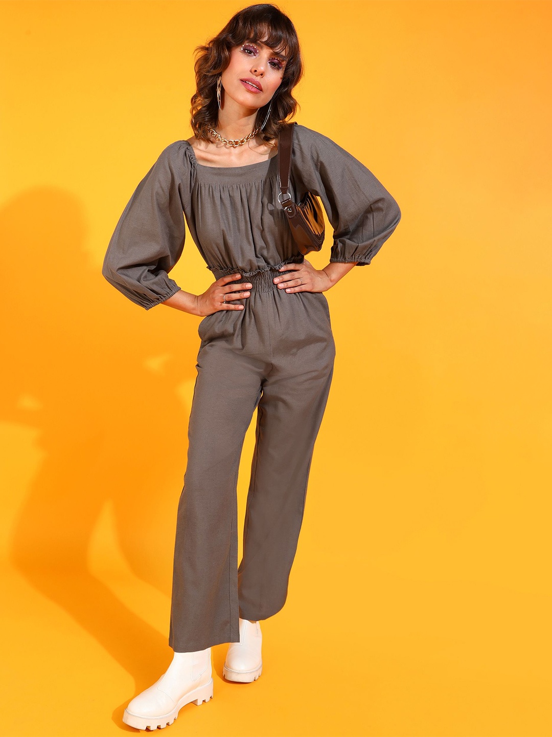 

PRETTY LOVING THING Women Square Neck Basic Jumpsuit, Grey