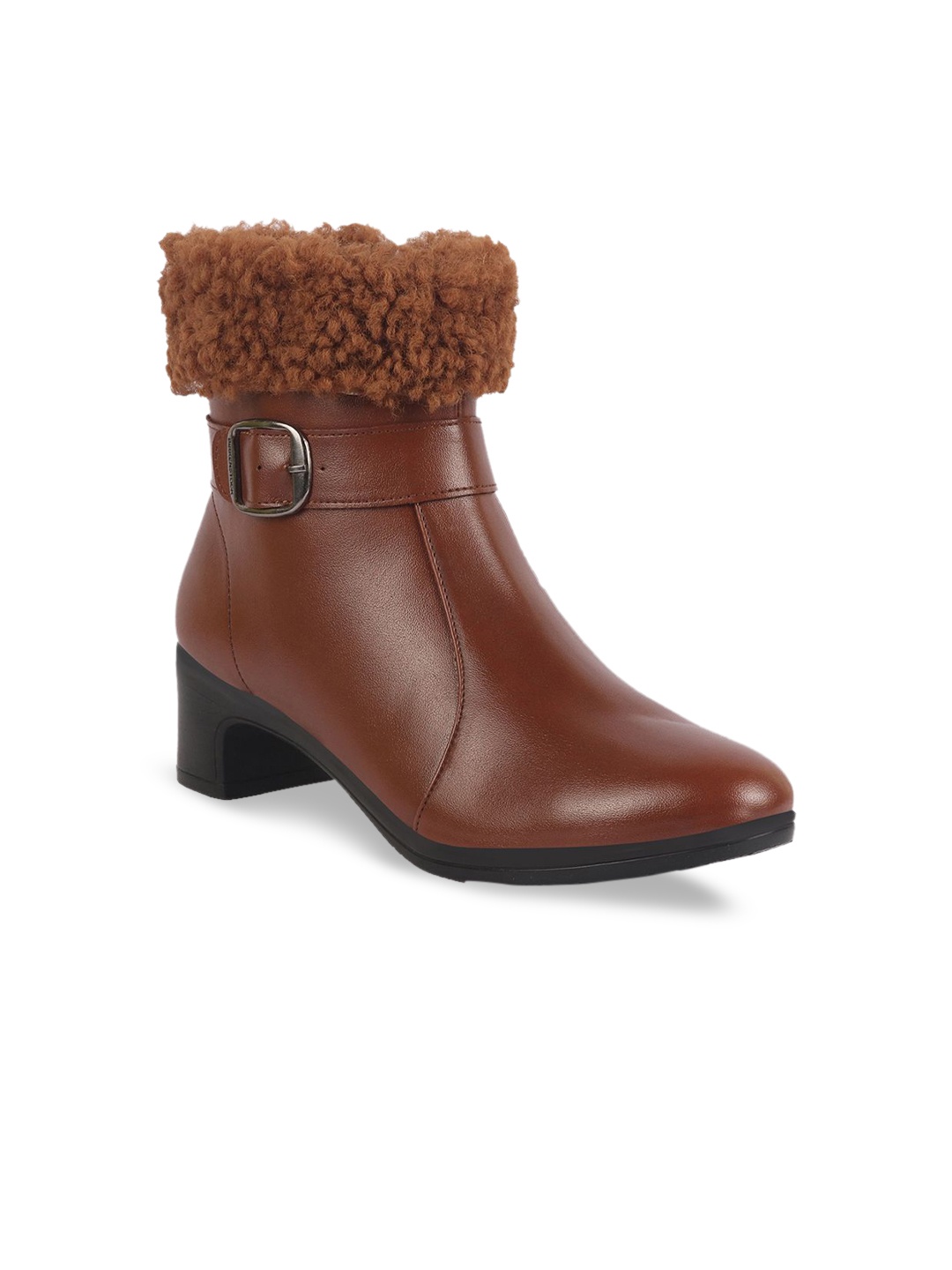 

FAUSTO Women Casual Block-Heeled Winter Boots, Tan