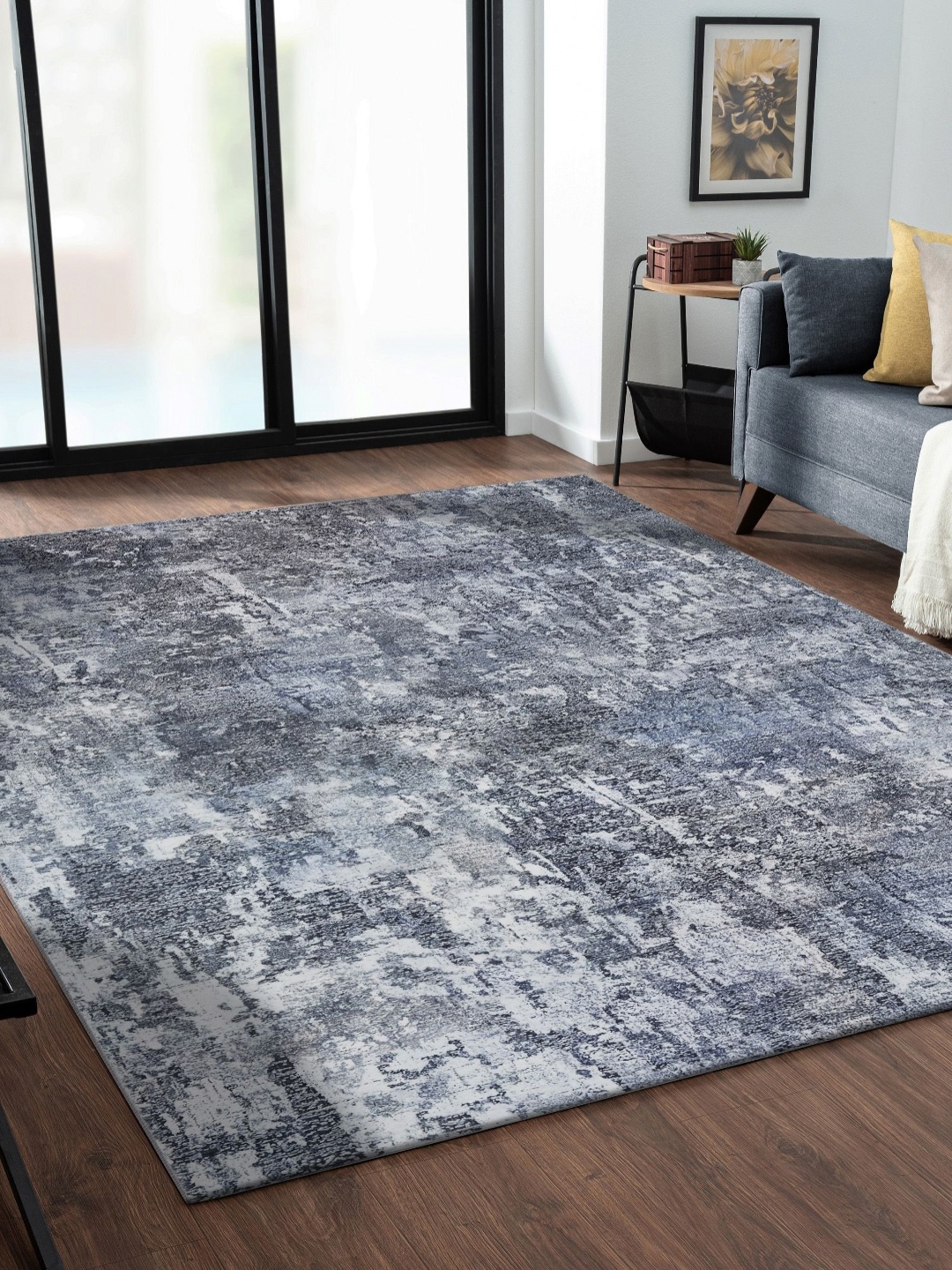 

OBSESSIONS Blue & White Abstract Anti-Skid Polyester Carpet