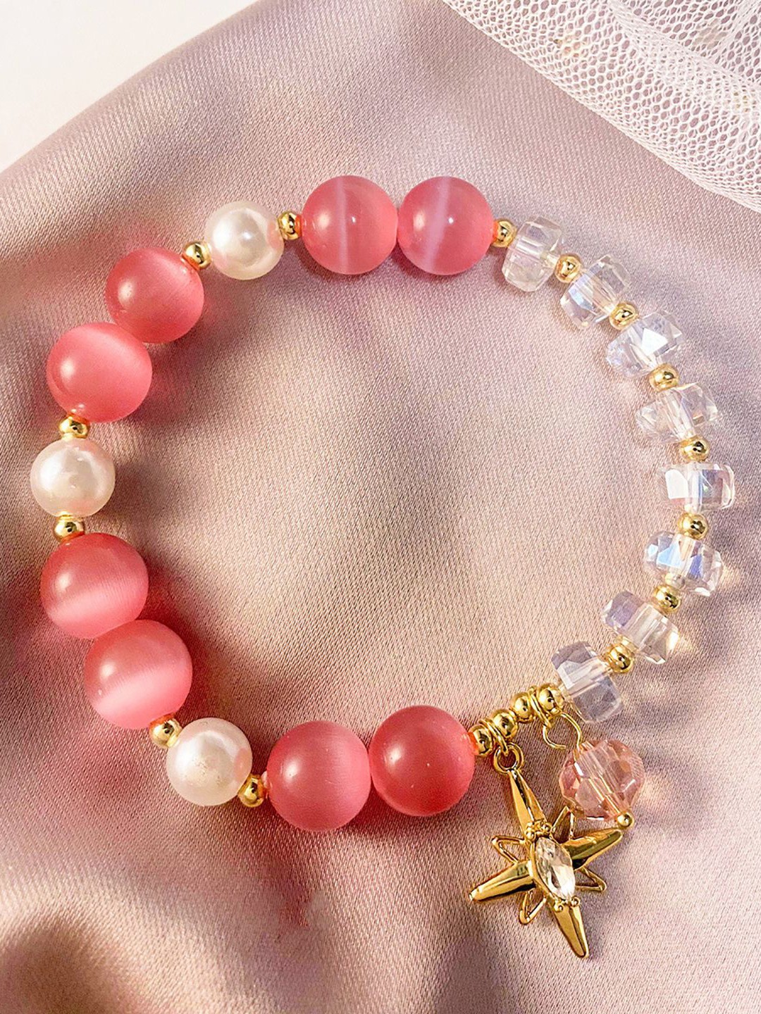 

StyleCast x Revolte Women Enamelled Gold-Plated Charm Bracelet, Pink