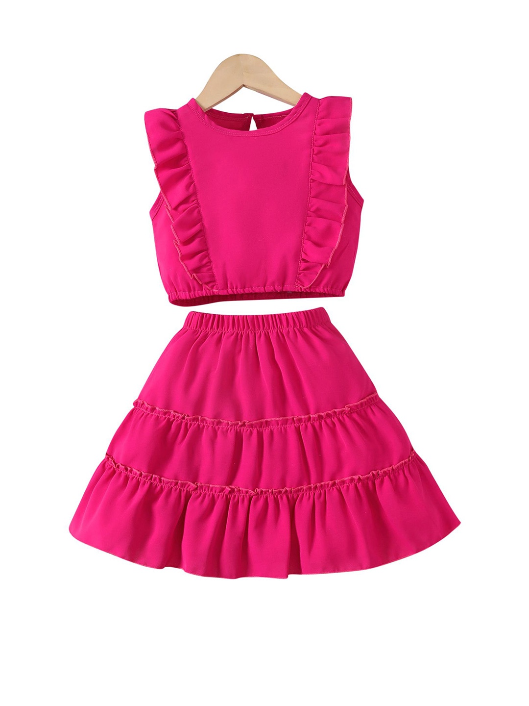 

StyleCast x Revolte Girls Round Neck Sleeveless Top With Skirt, Fuchsia