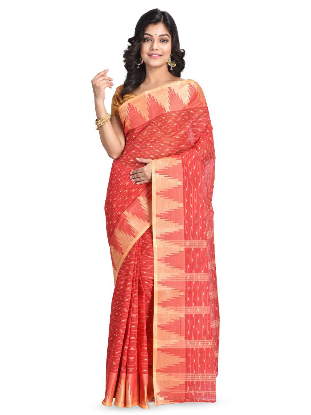 

RAJ SAREE HOUSE Woven Design Pure Cotton Taant Saree, Red