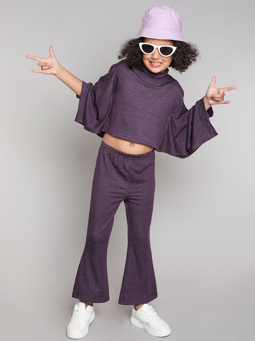 

taffykids Girls High Neck Long Sleeves Top With Trouser, Violet
