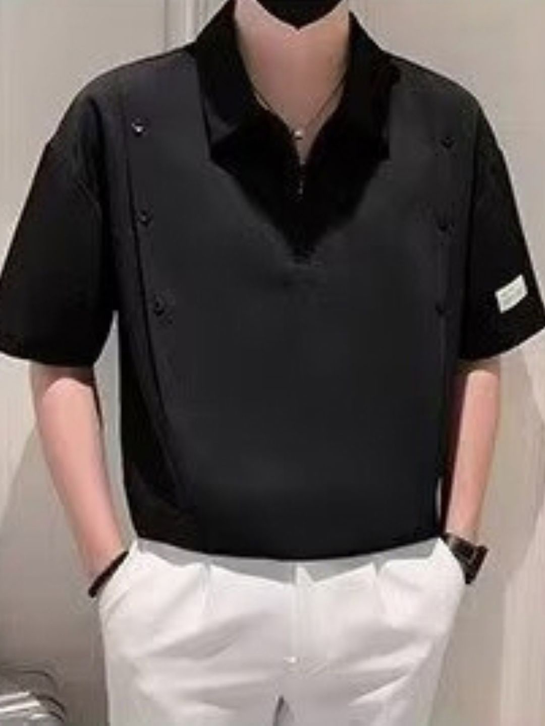 

HERE&NOW Men Solid Polo Collar Oversized T-shirt, Black