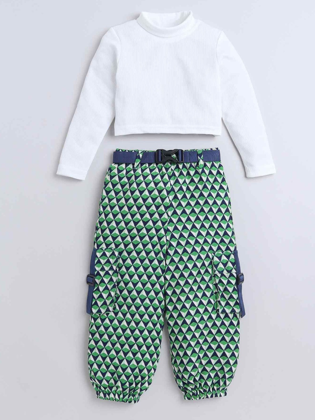 

taffykids Girls High Neck Long Sleeves Top with Trousers, White