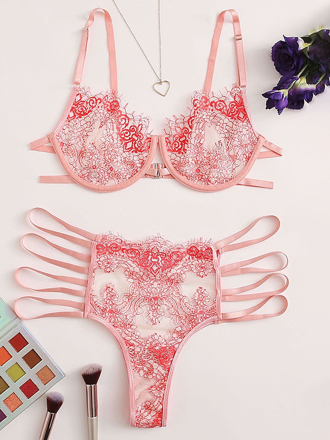 

LULU & SKY Colourblocked Lingerie Set YY169-PINK