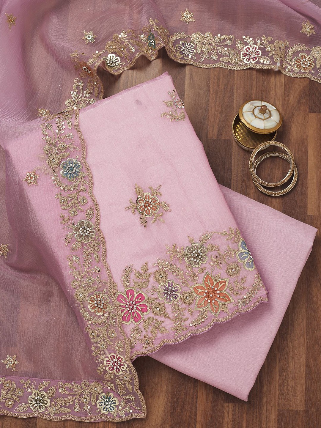 

Koskii Embellished Unstitched Dress Material, Purple