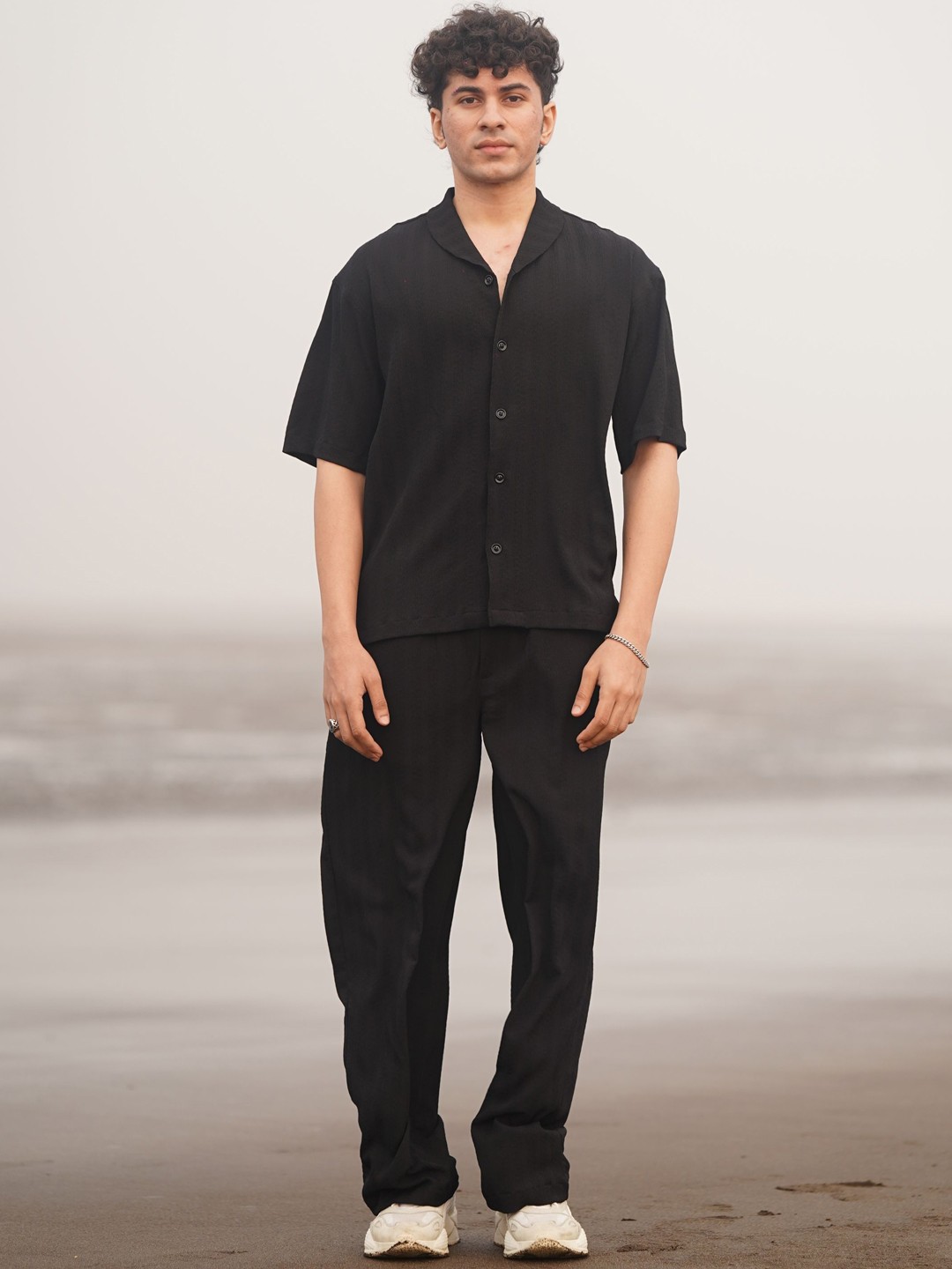 

Big Bunny Shawl Neck Shirt With Trousers, Black