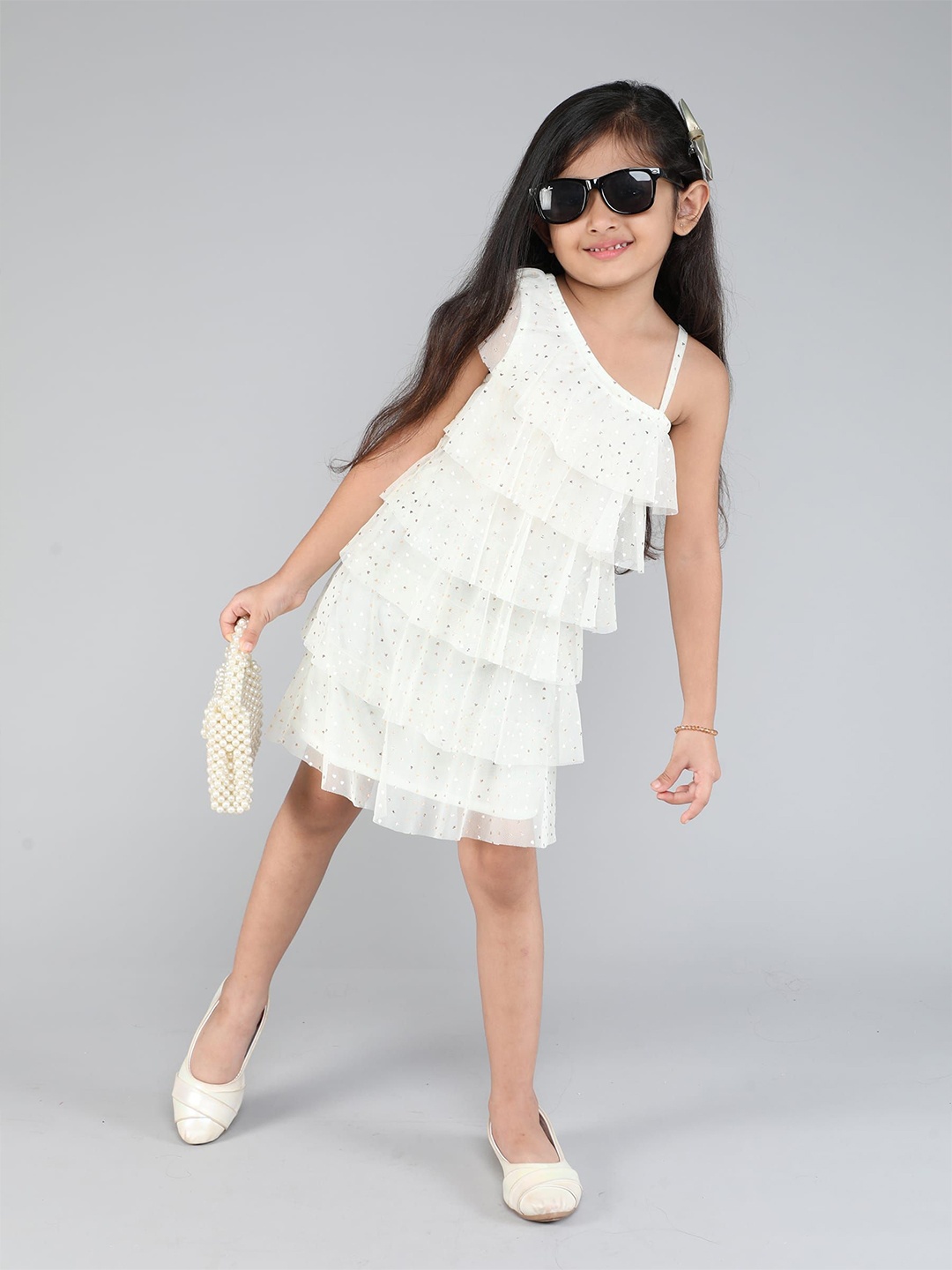 

taffykids One Shoulder Fit & Flare Dress, White