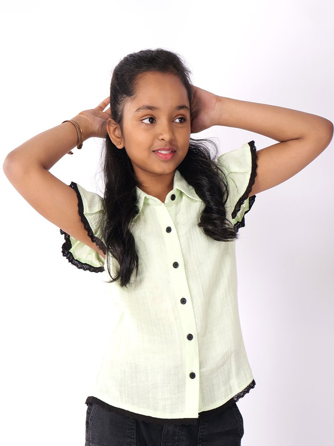 

CHARMGAL Girls Classic Spread Collar Cotton Casual Shirt, Lime green