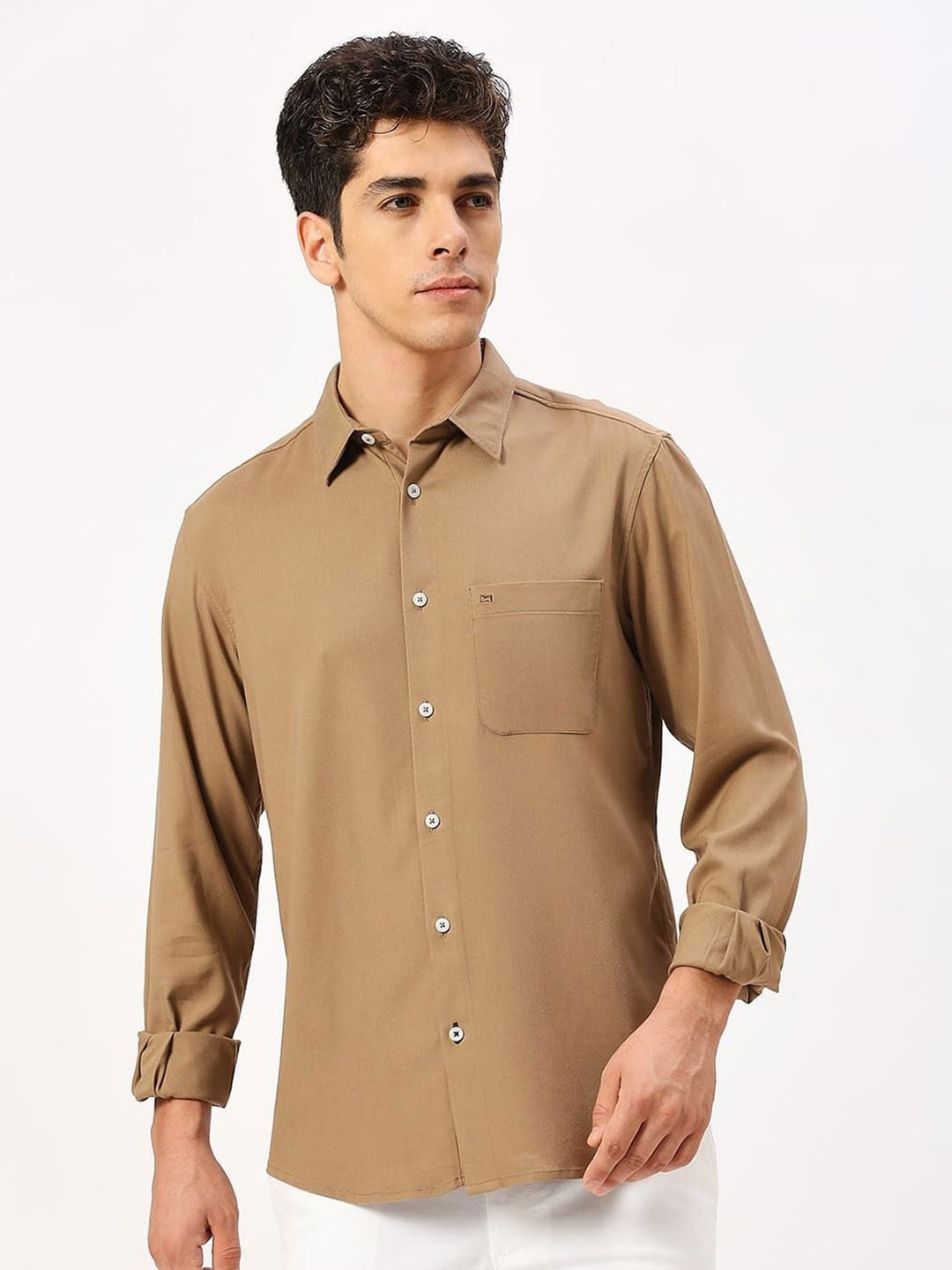 

Basics Men Slim Fit Solid Casual Shirt, Khaki