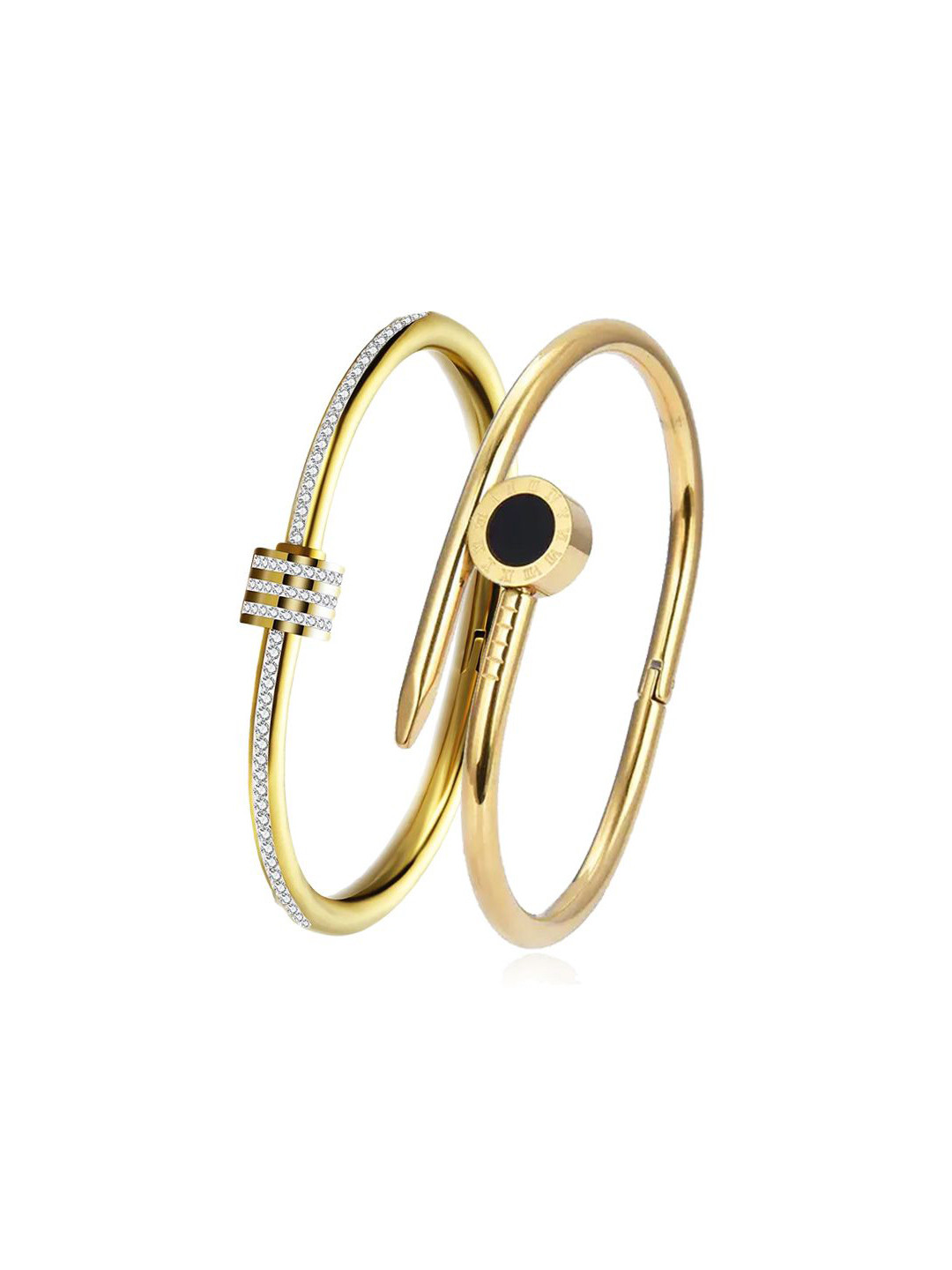 

MEENAZ Set Of 2 Gold-Plated AD Studded Stainless Steel Anti Tarnish Kada Bracelet