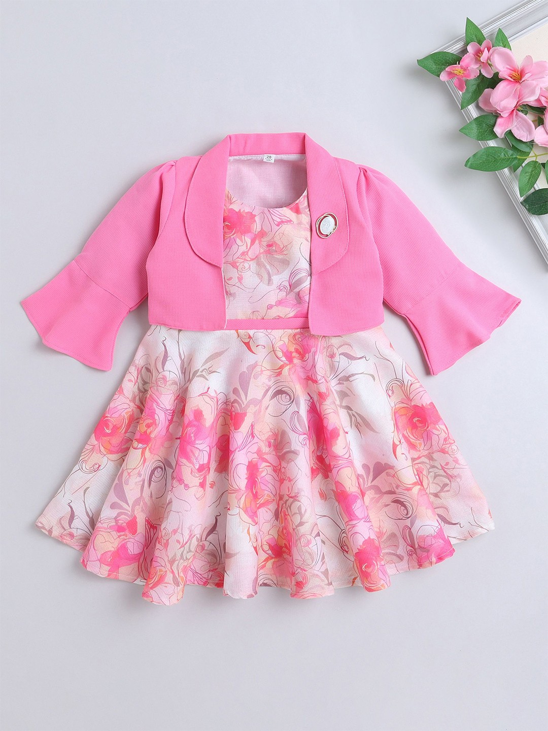 

The Magic Wand Girls Floral Printed Fit & Flare Dress, Pink