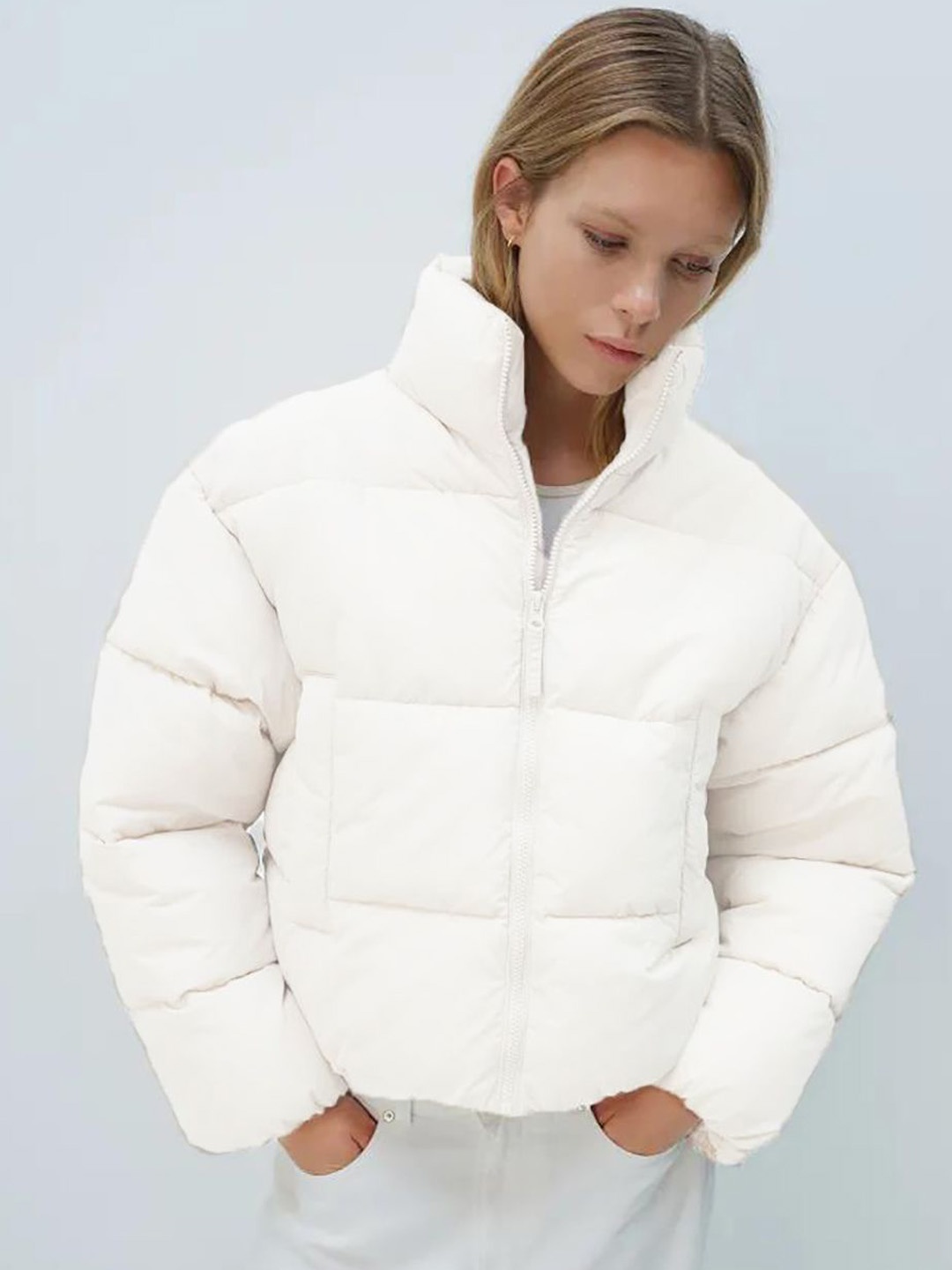 

Stylecast X Kotty Women Solid Crop Insulator Puffer Jacket, Off white