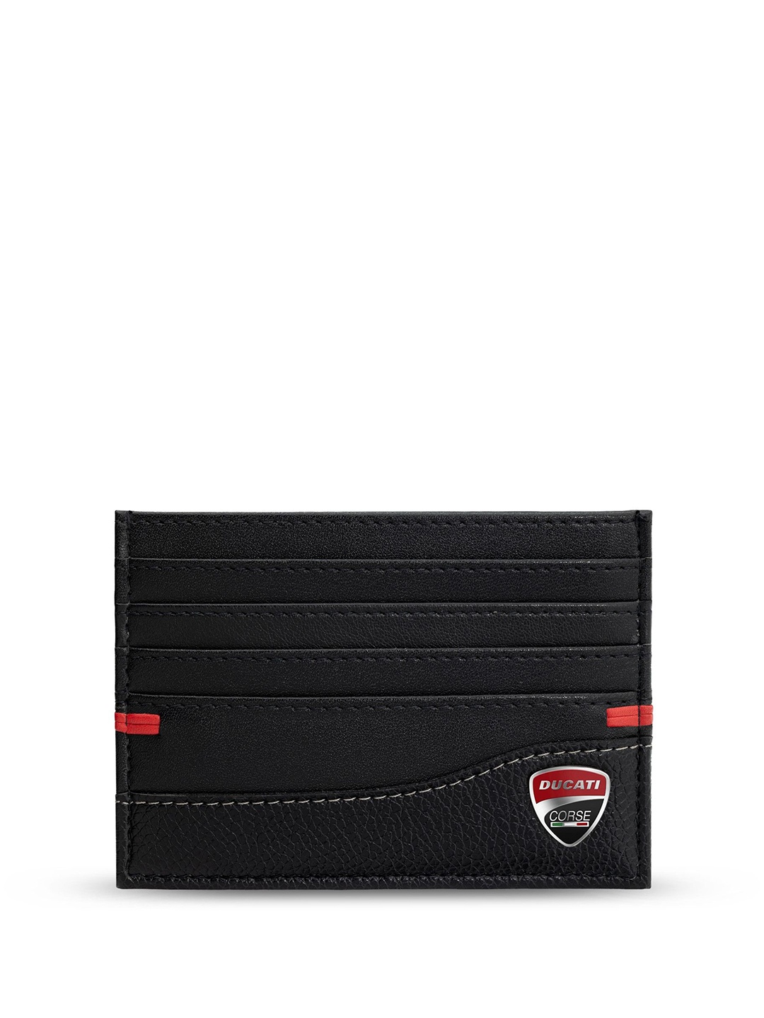 

DUCATI CORSE Men Applique Leather Card Holder, Black