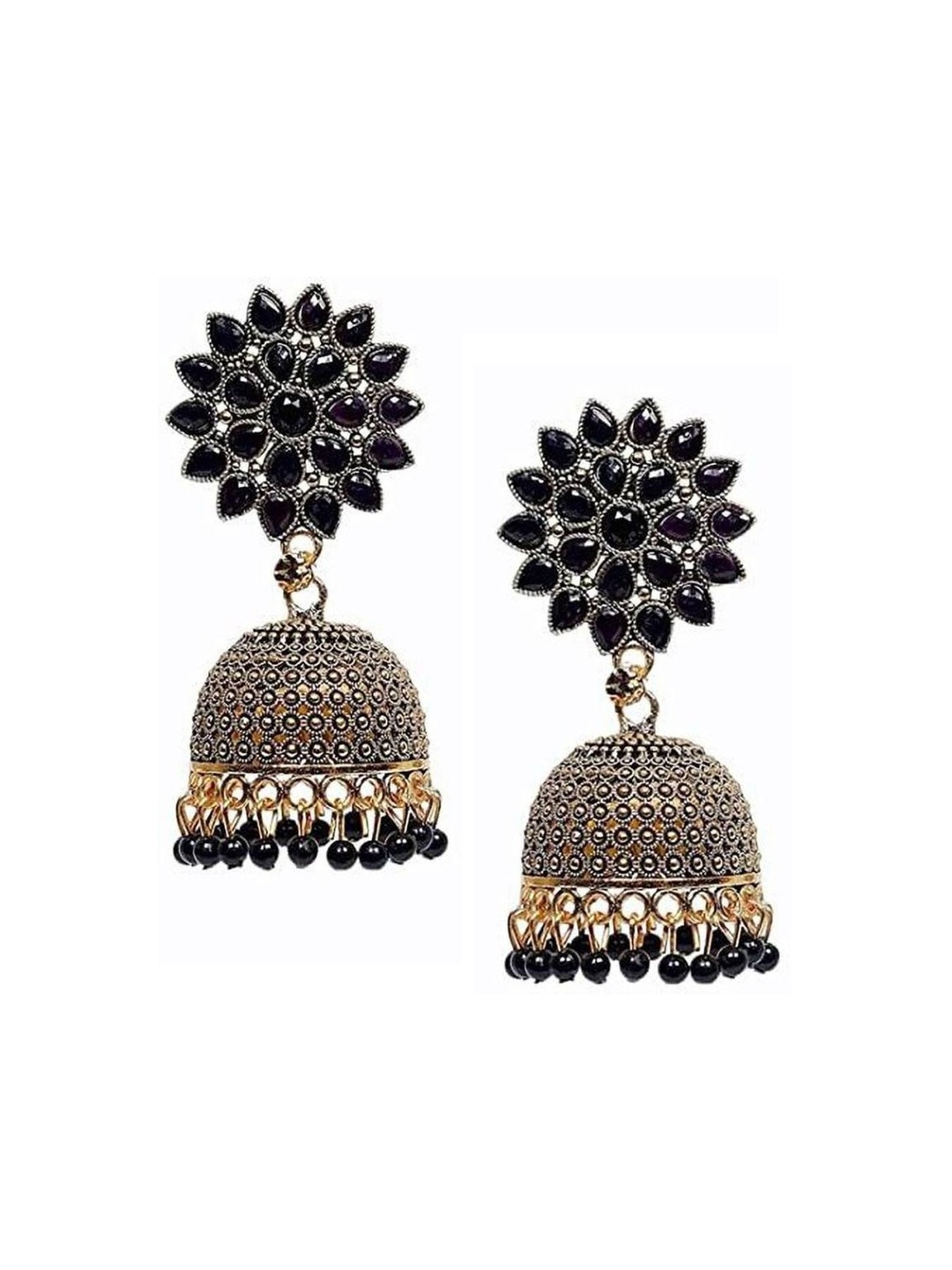 

JMBW INTERNATIONAL Gold-Plated Stone Studded Contemporary Jhumkas