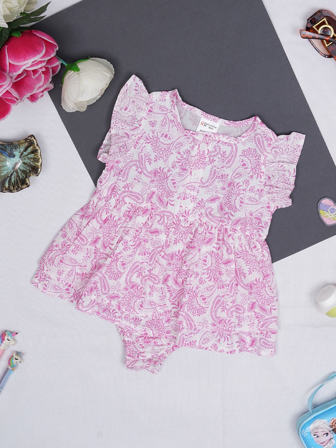

Creative Kids Infant Girls Paisley Printed Bodysuit, Pink