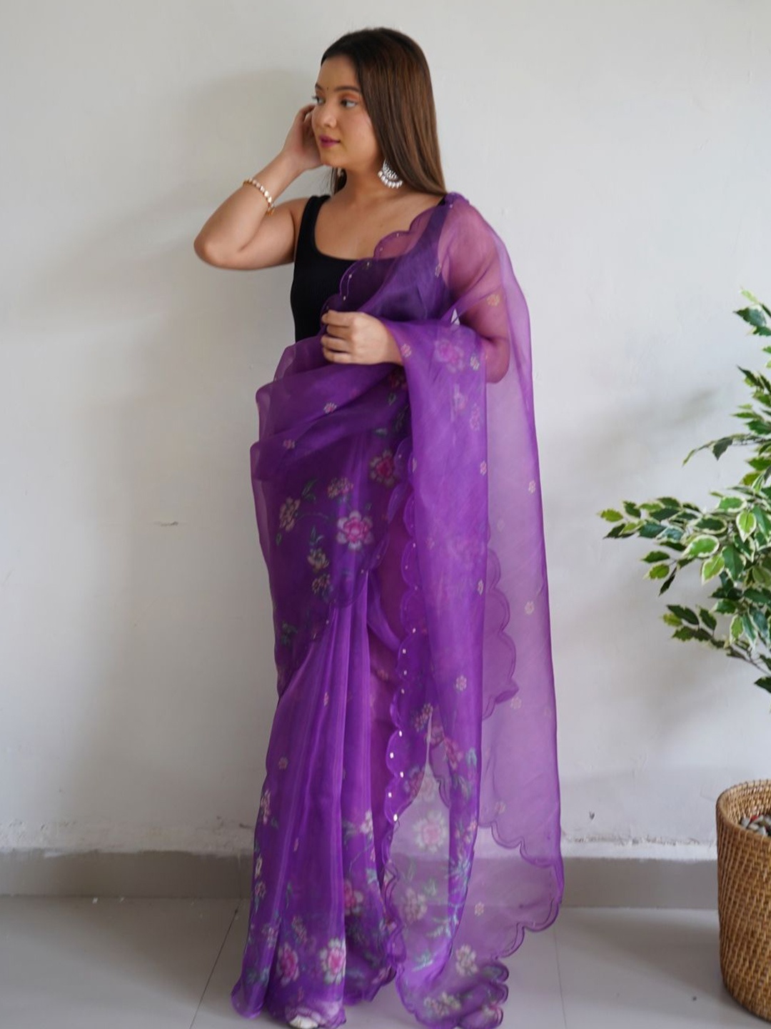 

Anouk Floral Printed Organza Saree, Purple