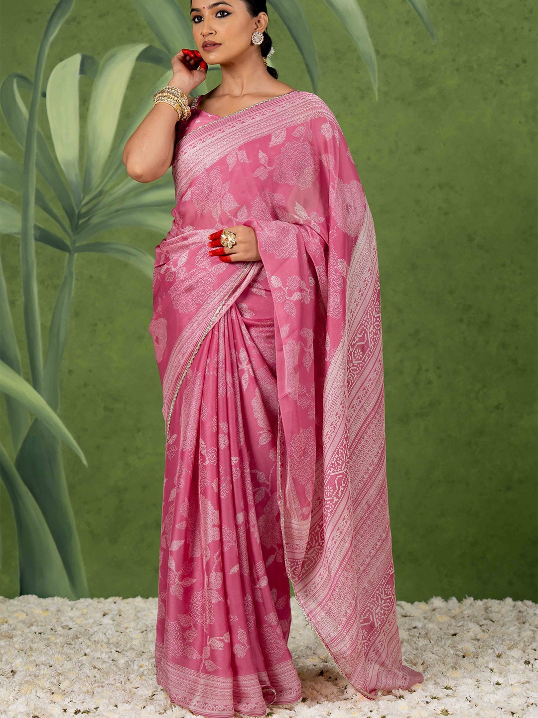 

KALINI Ethnic Motifs Poly Chiffon Saree, Pink
