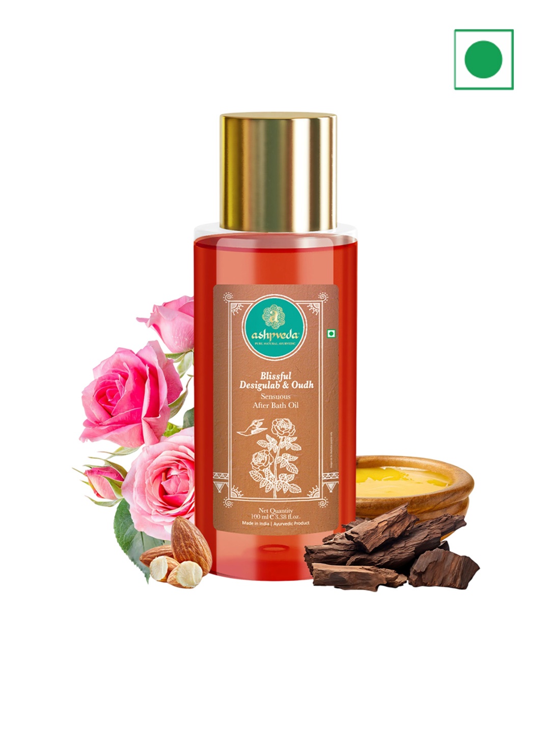 

ASHPVEDA Blissful Desigulab & Oudh After Bath Oil - 100ml, Rust