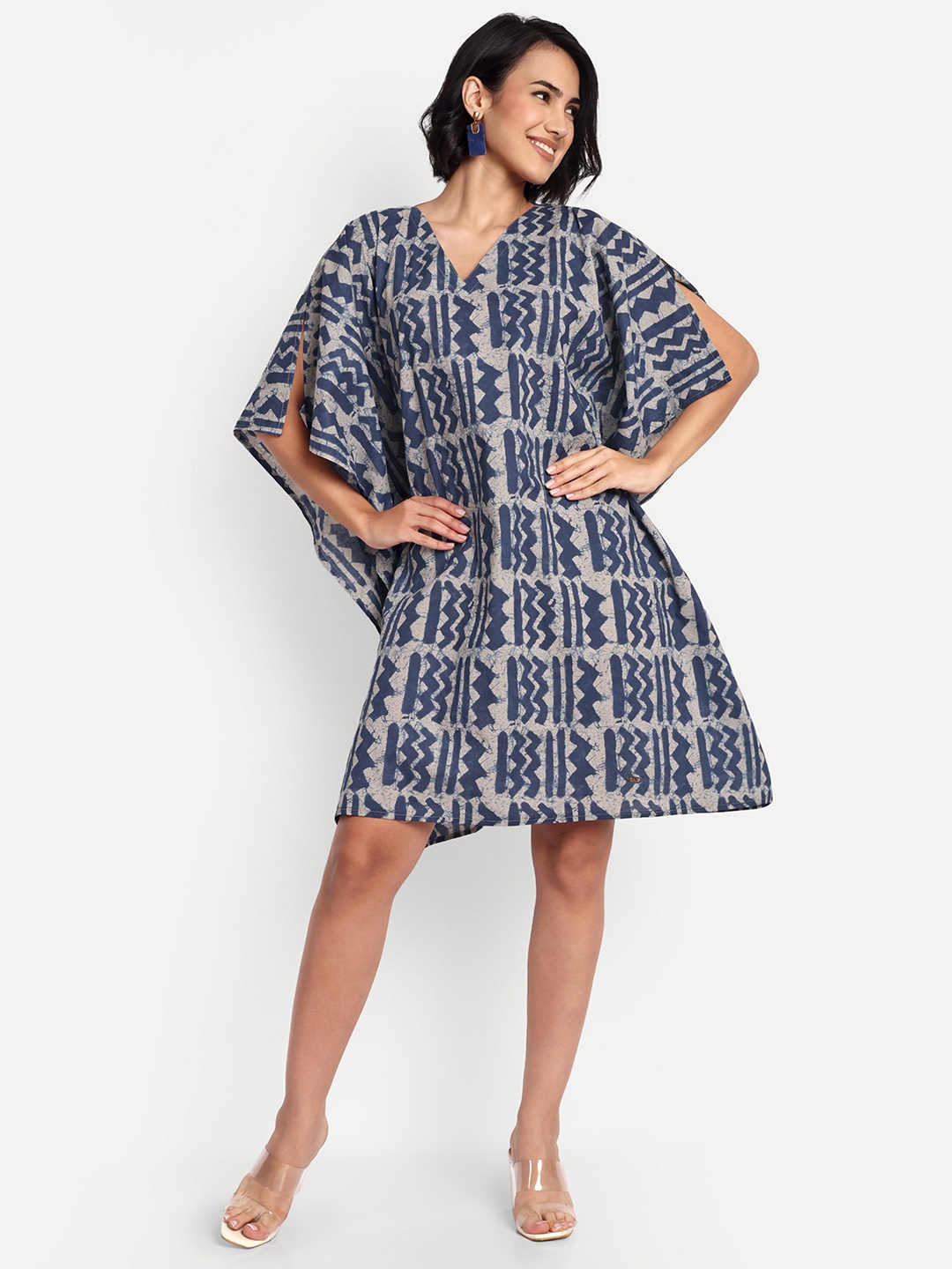 

GAB Printed Kimono Sleeve Cotton Kaftan Dress, Blue